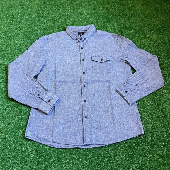 Forever 21 Men's Button Down Long Sleeve Pocket Heather Blue Oxford Shirt Size L - Picture 1 of 10